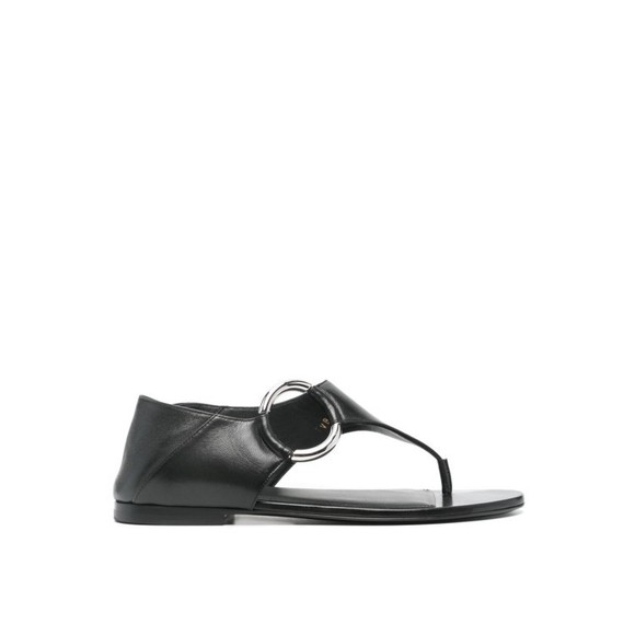 Saint Laurent Ring Leather Flat Sandals With Silver-Tone Hardware - NWT - Picture 1 of 3